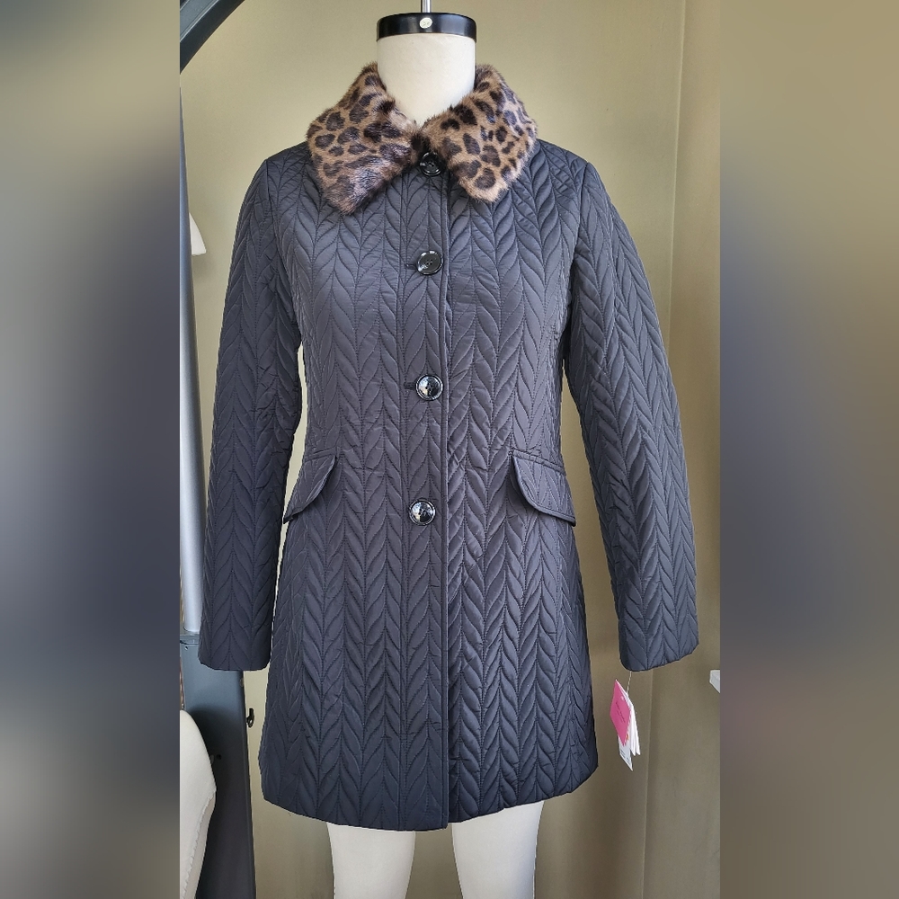 Kate Spade Quilted Coat with removable faux fur collar Size S New with Tag